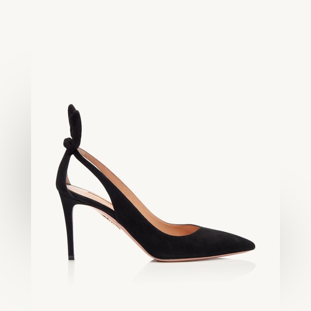 New! Aquazurra Black Suede Bow Tie Pump 85 Heel Shoes Size 10/40
